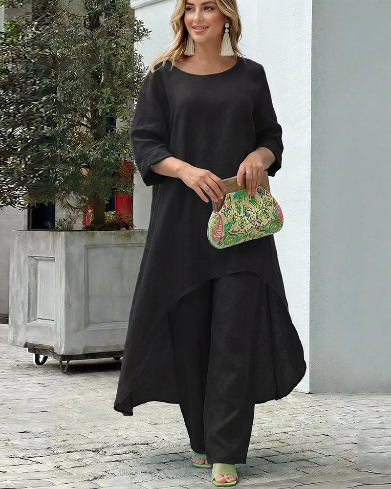 Asymmetric Cotton Loose Two-Piece Set