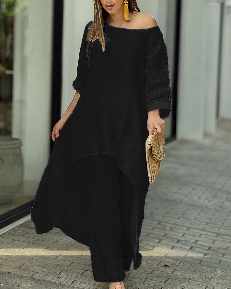 Asymmetric Cotton Loose Two-Piece Set