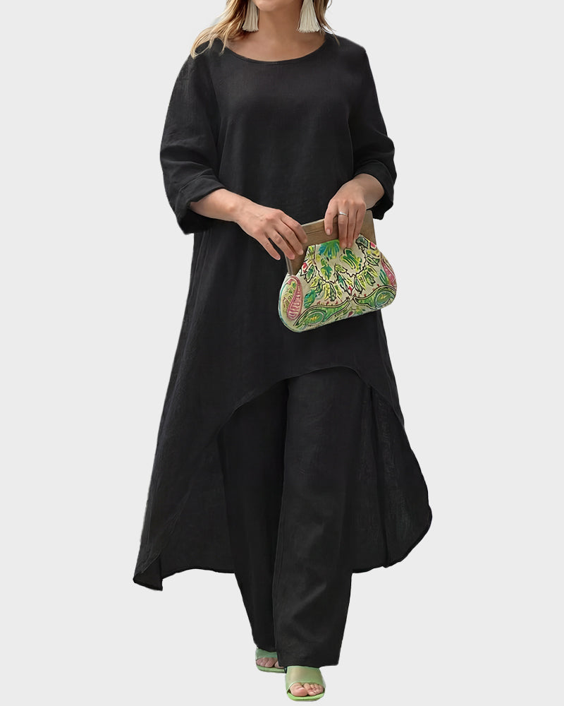 Asymmetric Cotton Loose Two-Piece Set