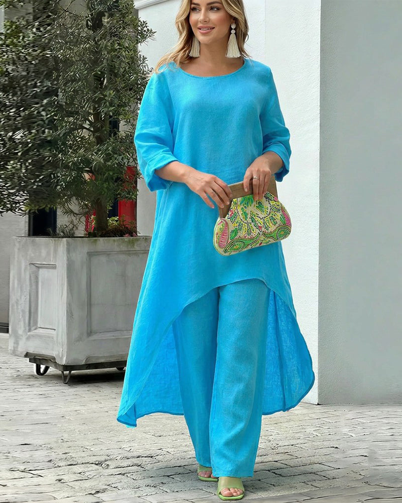 Asymmetric Cotton Loose Two-Piece Set