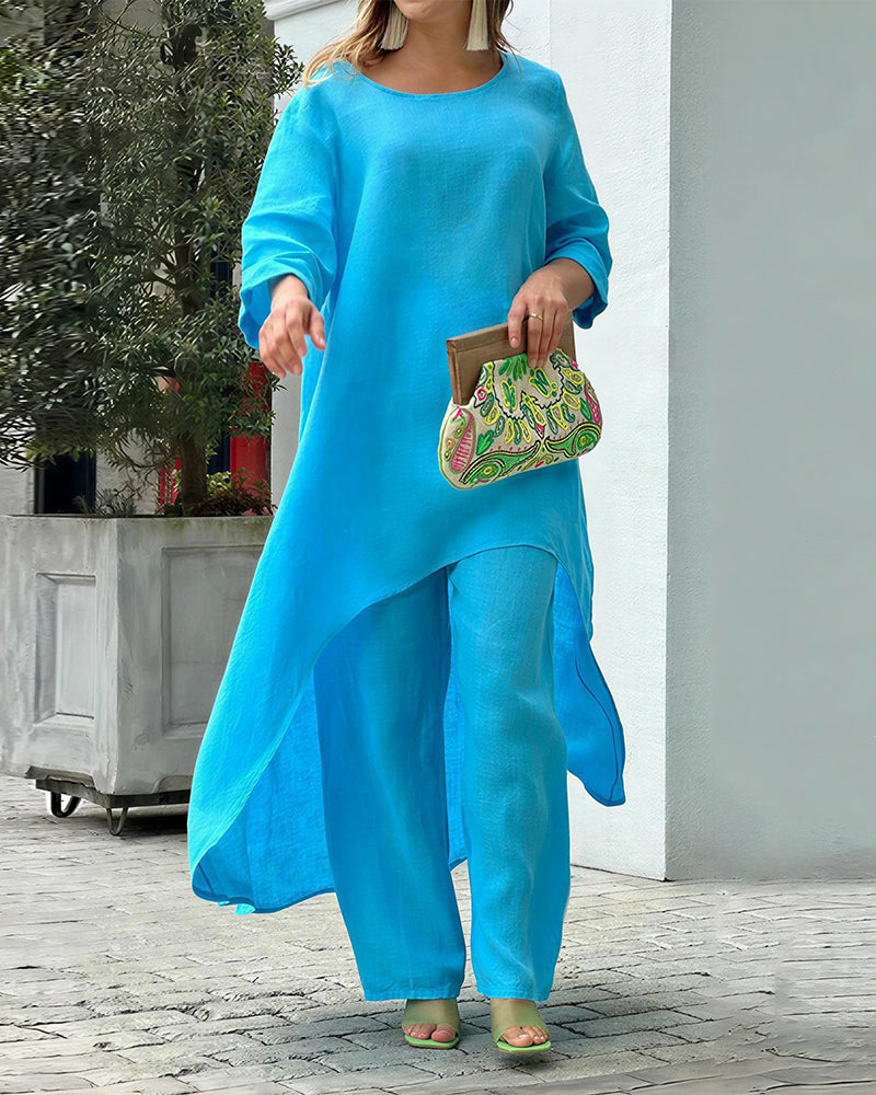 Asymmetric Cotton Loose Two-Piece Set
