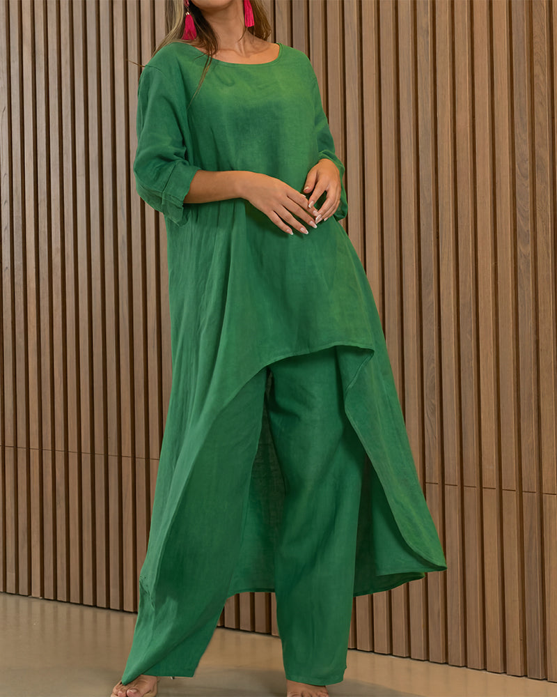 Asymmetric Cotton Loose Two-Piece Set