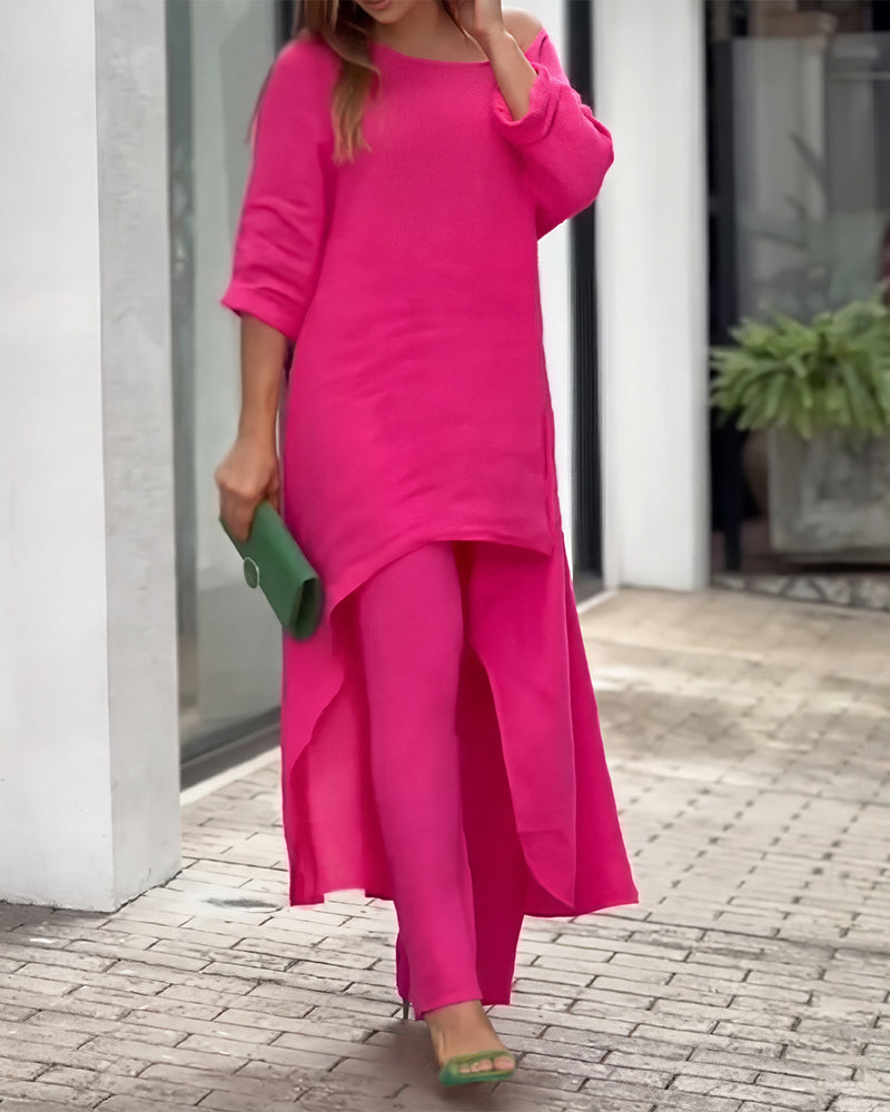 Asymmetric Cotton Loose Two-Piece Set