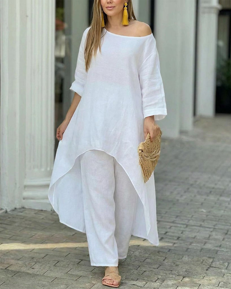 Asymmetric Cotton Loose Two-Piece Set