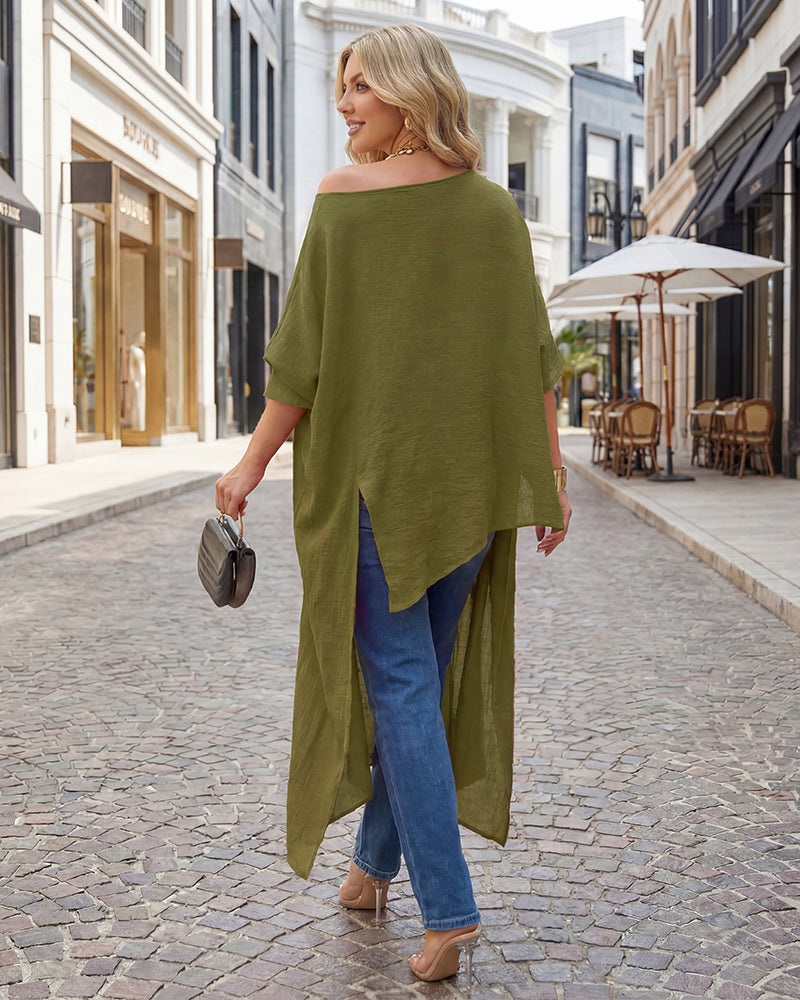 Asymmetric Off-Shoulder Batwing Top