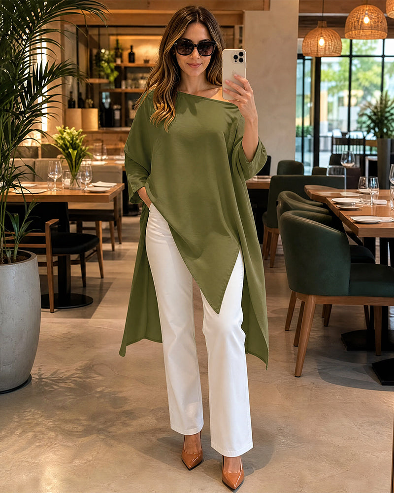Asymmetric Off-Shoulder Batwing Top