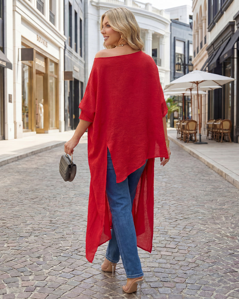 Asymmetric Off-Shoulder Batwing Top