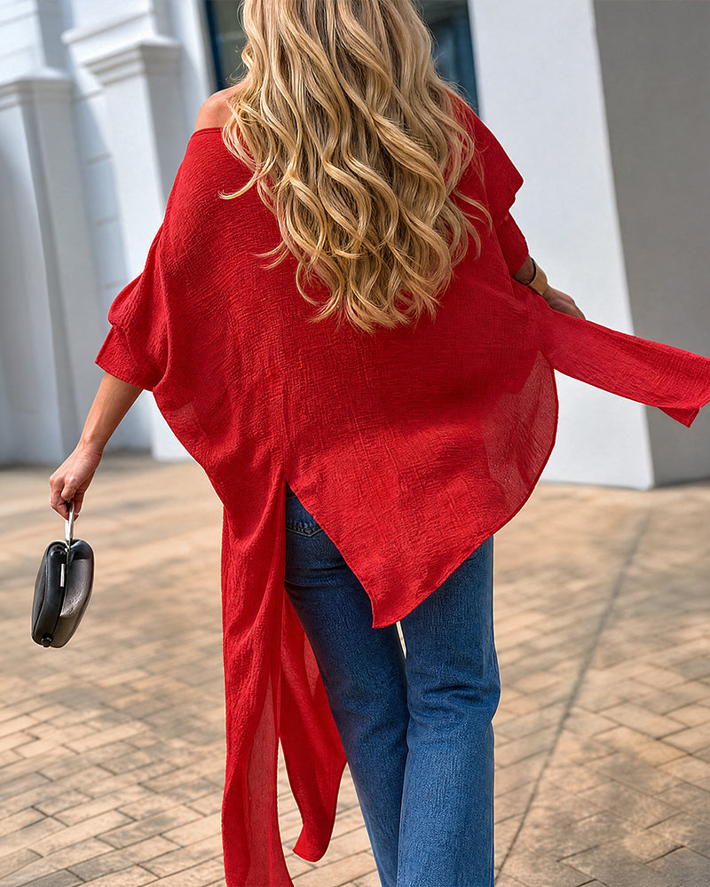 Asymmetric Off-Shoulder Batwing Top