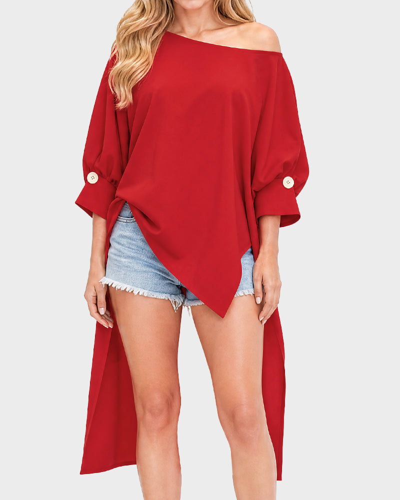 Asymmetric Off-Shoulder Batwing Top