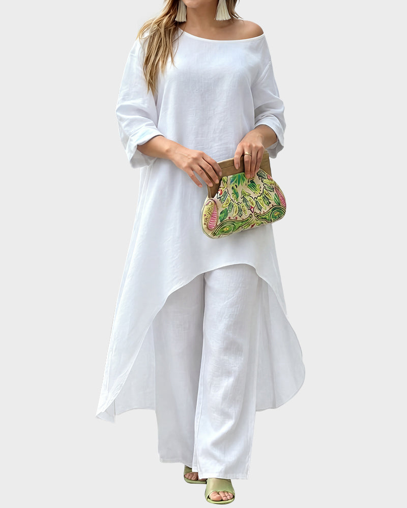Asymmetric Cotton Loose Two-Piece Set