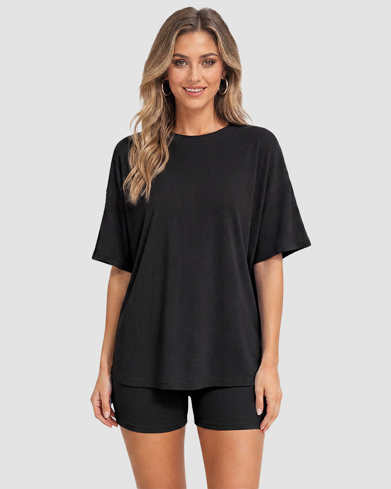 Casual Oversized 2-Piece Lounge Set with Crewneck & Split Hem
