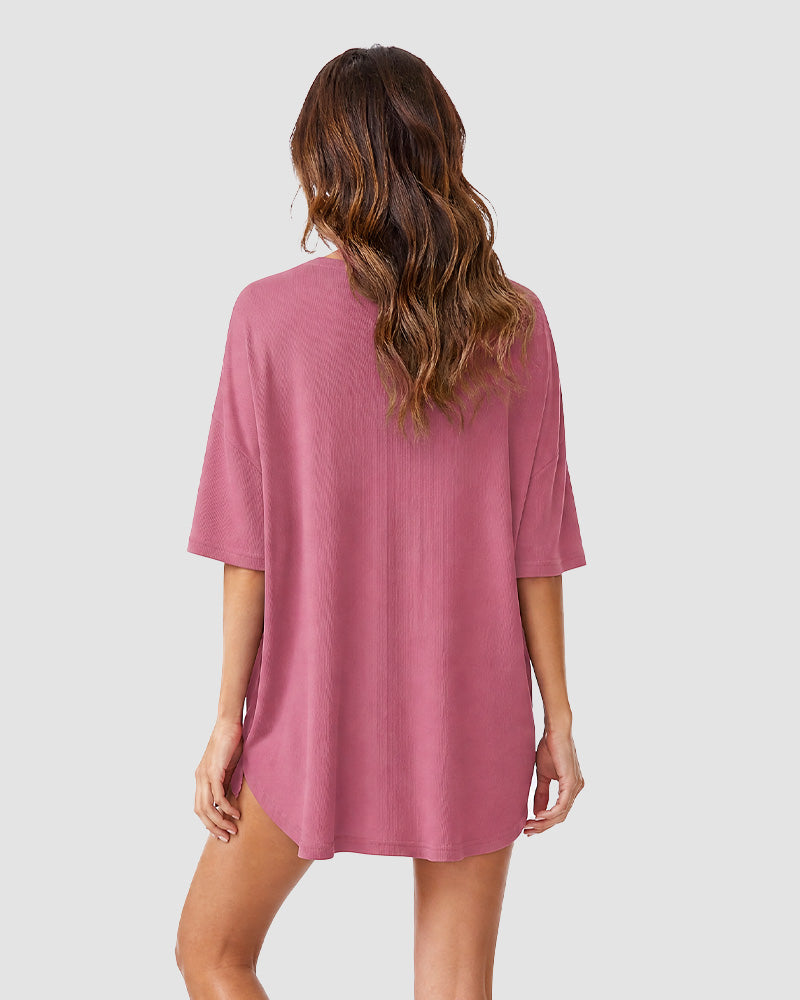 Casual Oversized 2-Piece Lounge Set with Crewneck & Split Hem