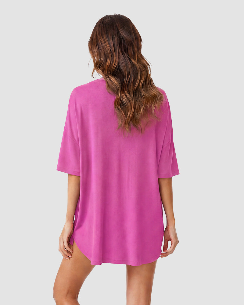 Casual Oversized 2-Piece Lounge Set with Crewneck & Split Hem