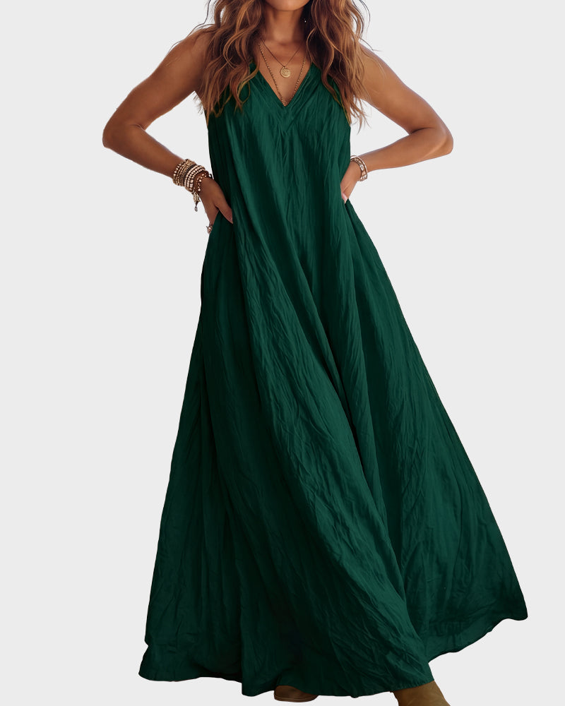 Flowy Boho V-Neck Halter Maxi Dress