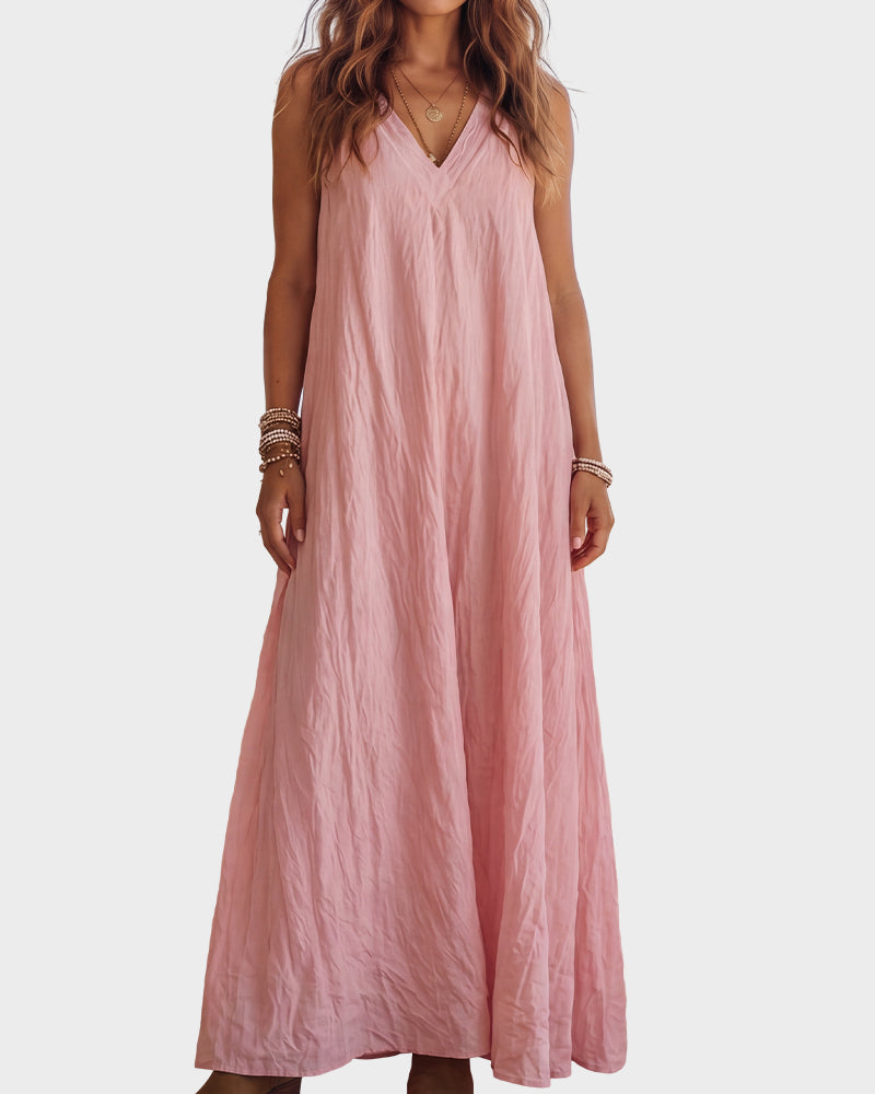 Flowy Boho V-Neck Halter Maxi Dress