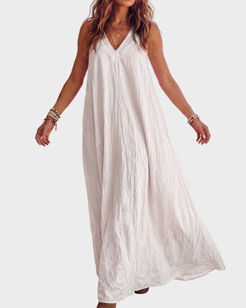 Flowy Boho V-Neck Halter Maxi Dress