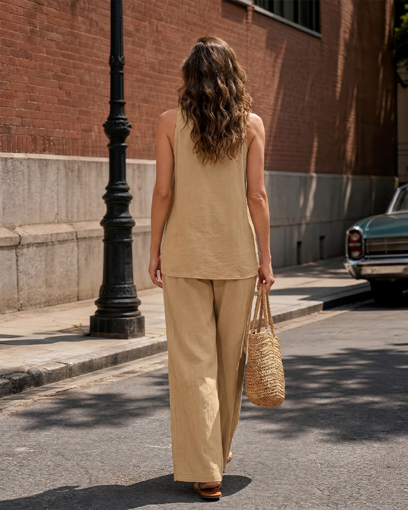 Halter V-Neck Two-Piece Set