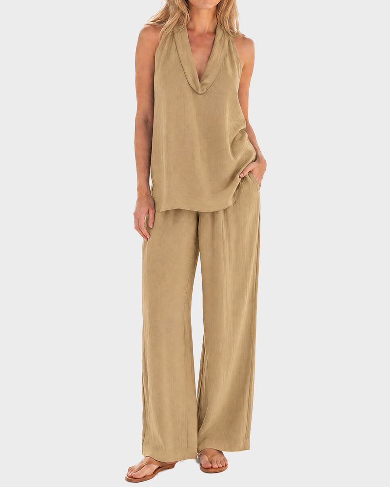 Halter V-Neck Two-Piece Set