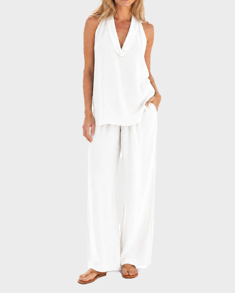 Halter V-Neck Two-Piece Set