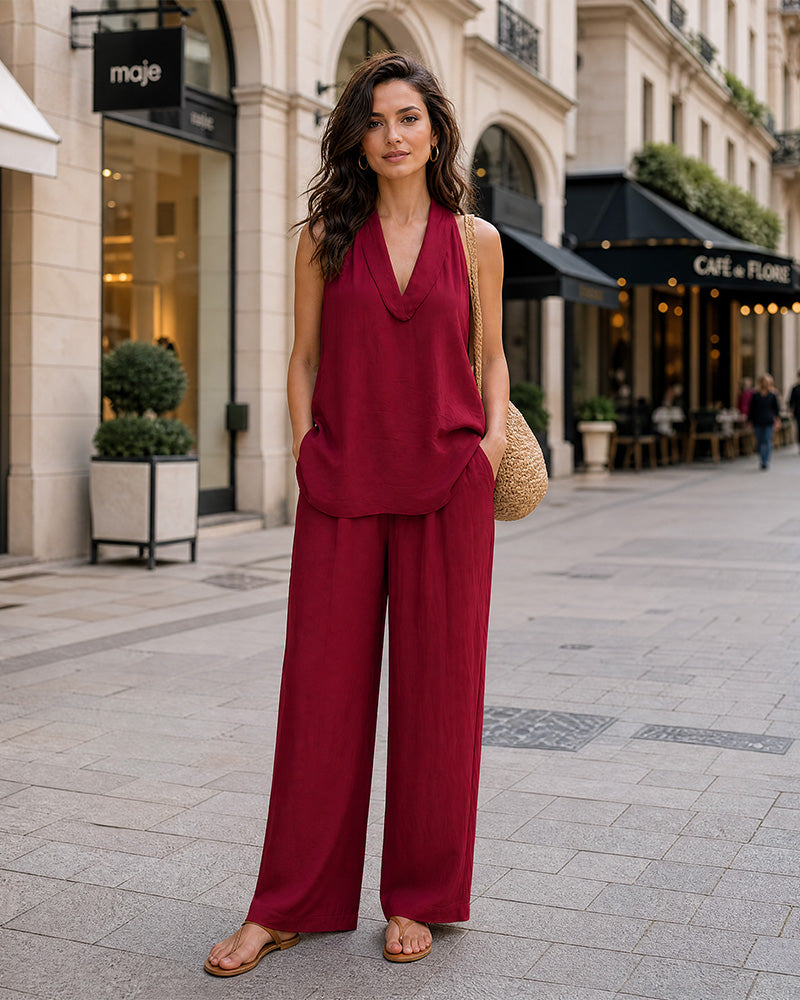 Halter V-Neck Two-Piece Set