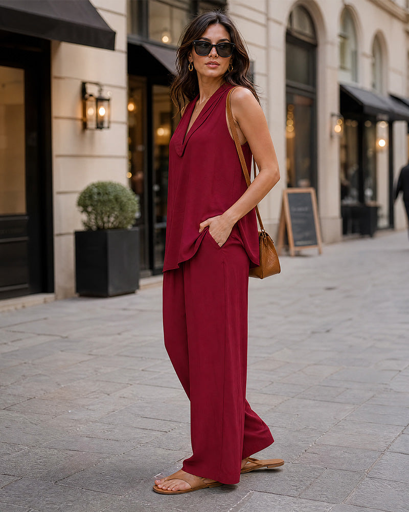 Halter V-Neck Two-Piece Set