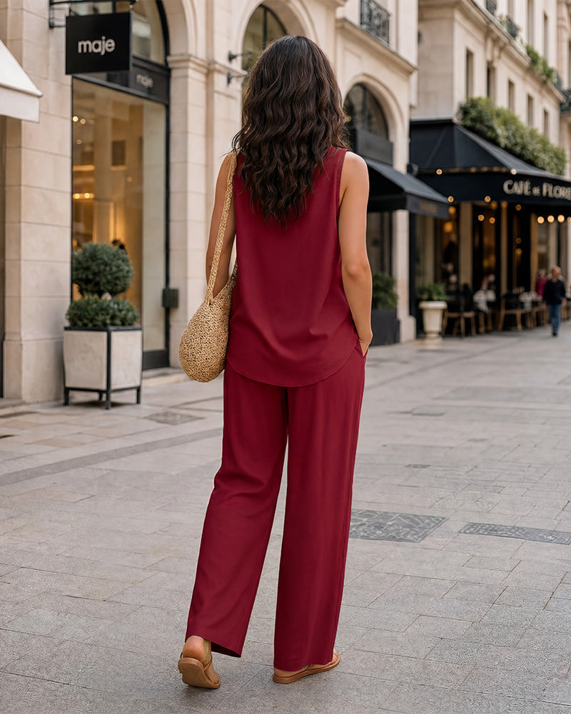 Halter V-Neck Two-Piece Set