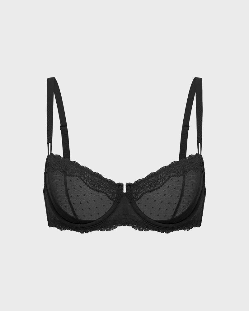 Lace Underwire Unlined Sheer Demi Balconette Bra
