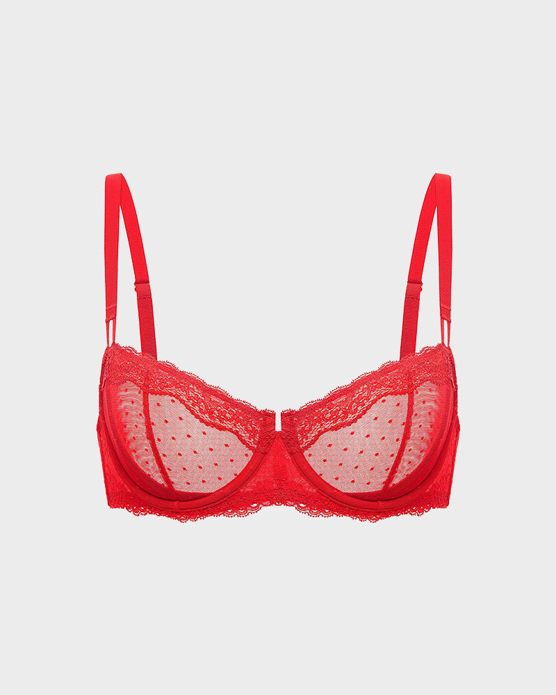 Lace Underwire Unlined Sheer Demi Balconette Bra