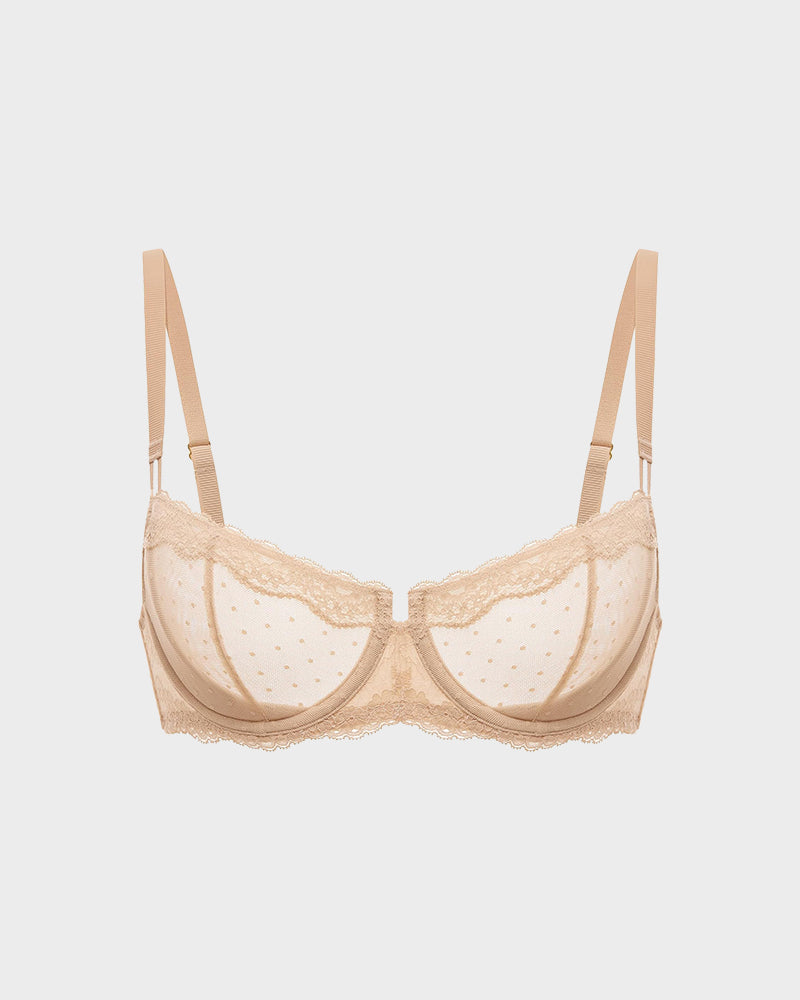 Lace Underwire Unlined Sheer Demi Balconette Bra