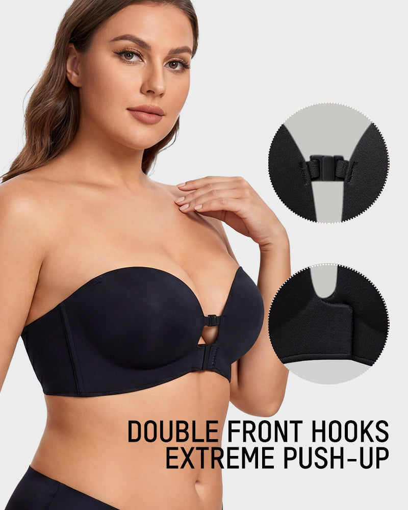 No-Slip Front Closure Push-Up Strapless Bra