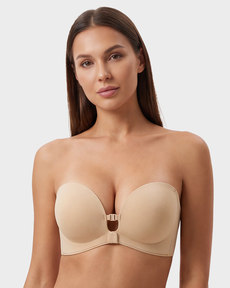 No-Slip Front Closure Push-Up Strapless Bra