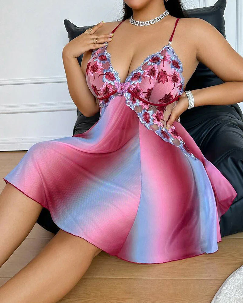 Plus Size Rainbow Ombre Sheer Babydoll Nightgown