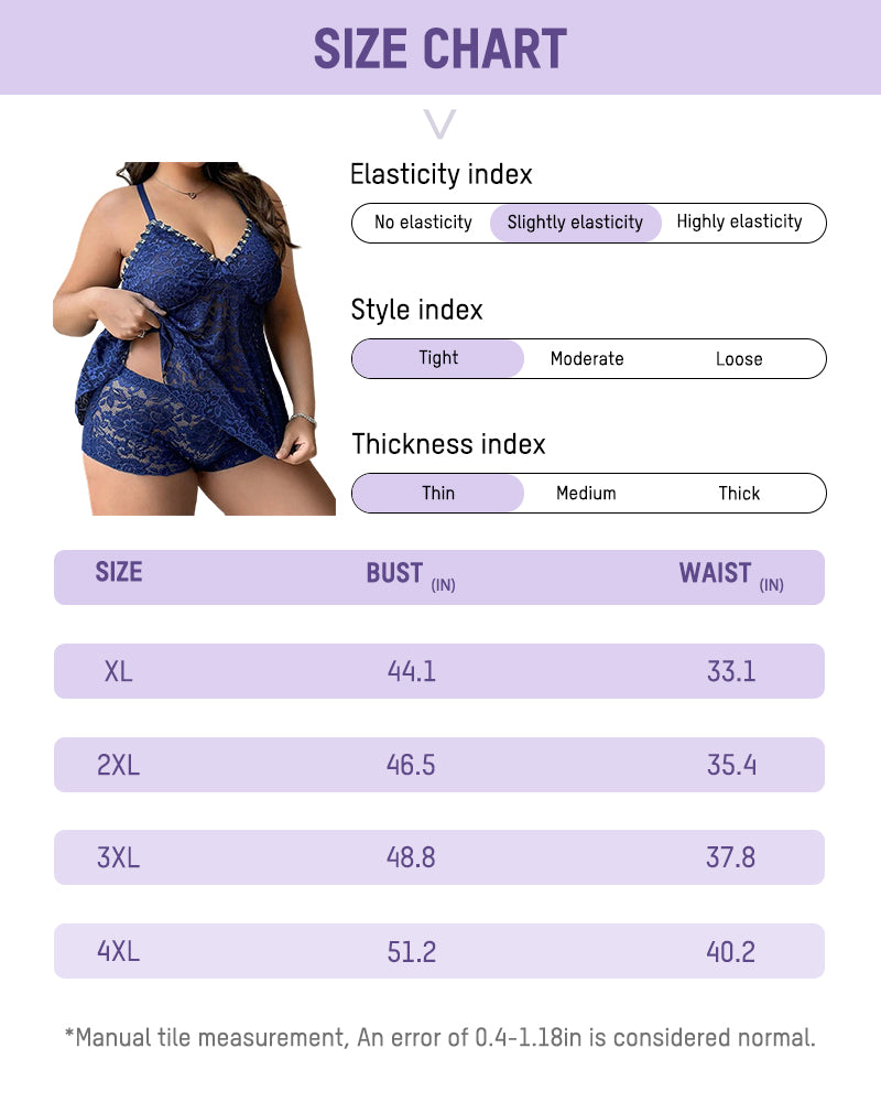 Plus Size Sheer Lace Cami Set