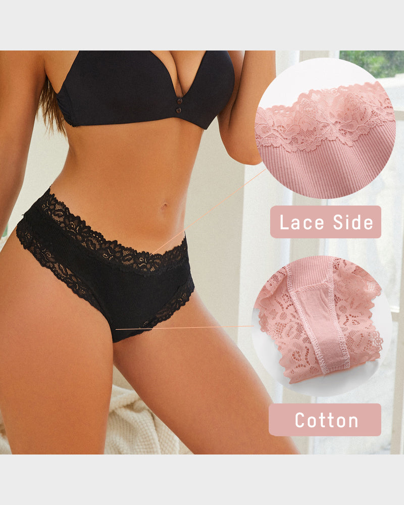 Ribbed Cotton Lace Mid-Rise Panty (9 pack）
