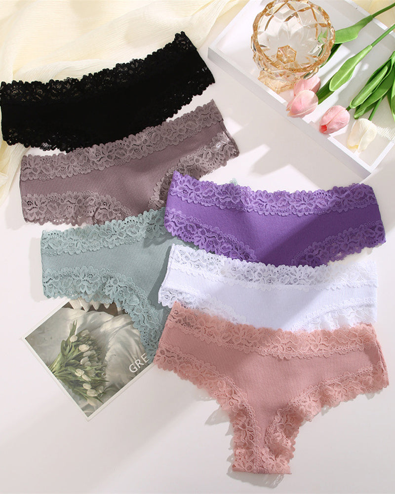 Ribbed Cotton Lace Mid-Rise Panty (9 pack）