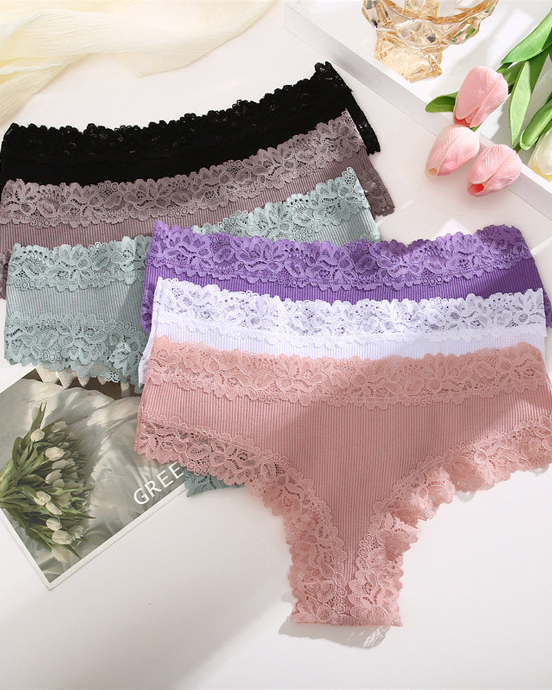 Ribbed Cotton Lace Mid-Rise Panty (9 pack）