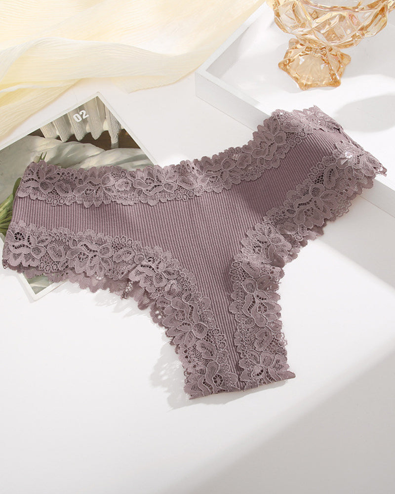 Ribbed Cotton Lace Mid-Rise Panty (9 pack）