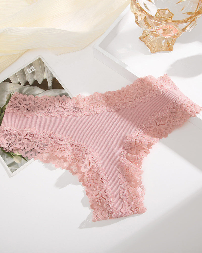 Ribbed Cotton Lace Mid-Rise Panty (9 pack）
