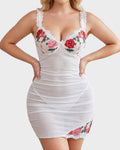 Sheer Mesh Lace Embroidered Babydoll Dress