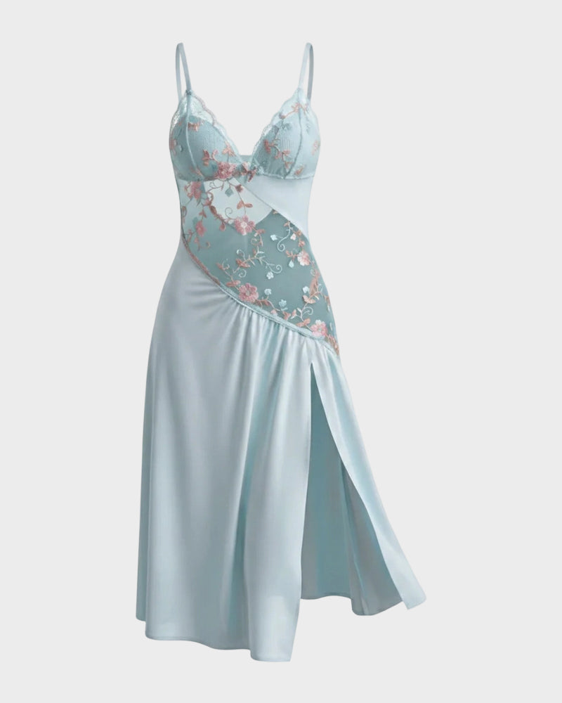 Sheer Embroidered Slit Lace Babydoll
