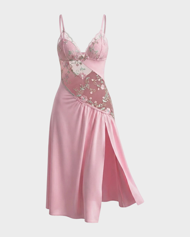 Sheer Embroidered Slit Lace Babydoll