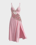 Sheer Embroidered Slit Lace Babydoll