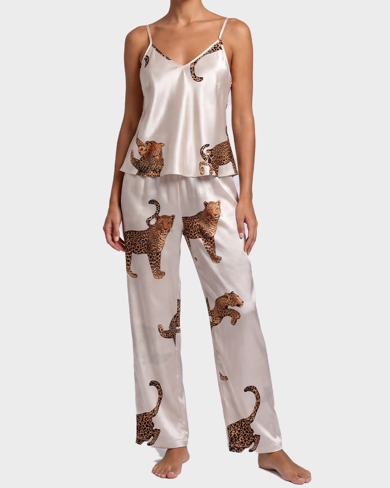 Silky Leopard Satin Pajama Set