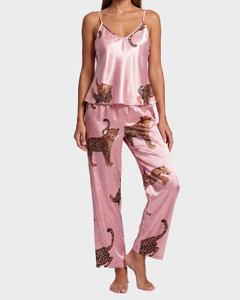 Silky Leopard Satin Pajama Set