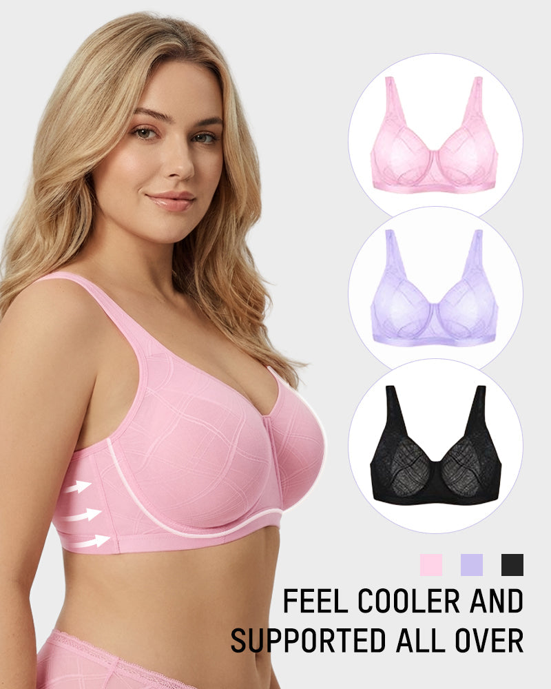 Ultra-Lightweight Full Coverage Cup Jacquard Mesh Comfort Bra