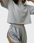 Women Striped Crop Pajama Loungewear Set